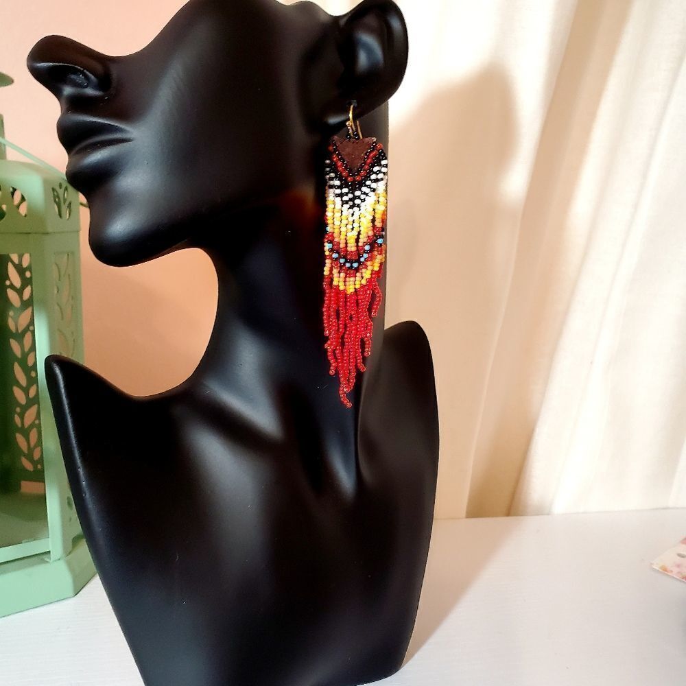 Fire RED SEED BEAD FRINGE EARRINGS